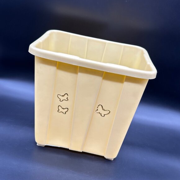 Other - Vintage Trashcan Yellow Plastic Waste Basket Gold Butterfly 1970s Retro Decor
